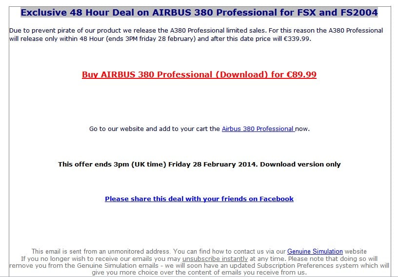 SCAM ALERT - Genuine Simulation's A380 - Again